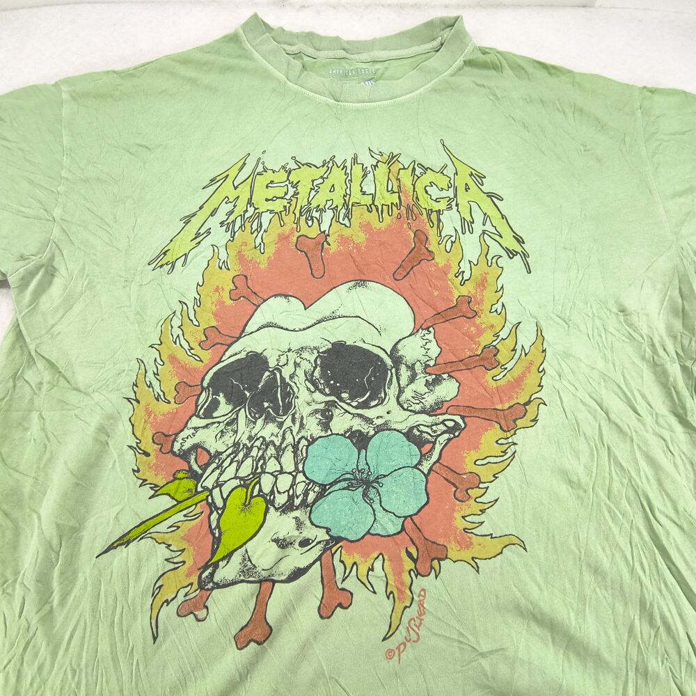 Metallica Band Graphic Crew Neck Short Sleeve T Shirt Mens Size Medium M Green